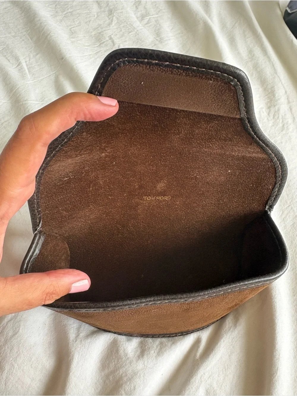 Authentic Tom Ford Brown Suede Fold-Up Magnetic Sunglasses Case